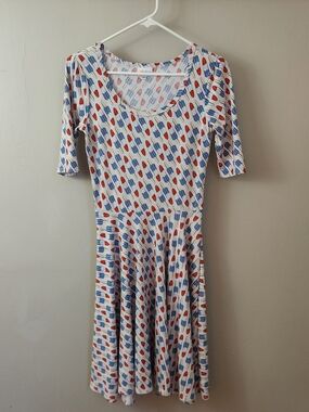 LuLaRoe Nicole Dress with Red White Blue Popsicle Rocket Pop Fourth 4th Of July